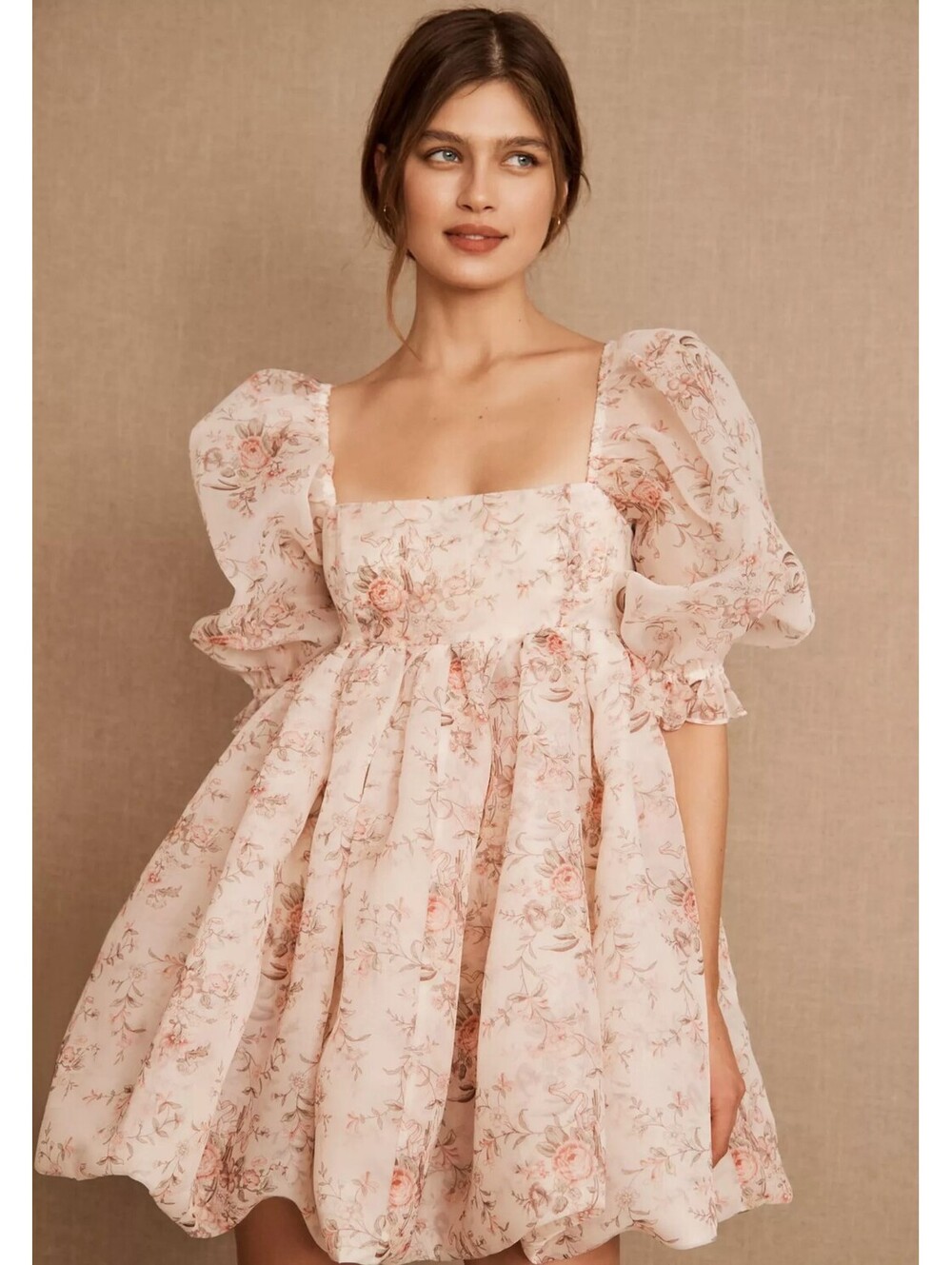 Selkie Puff Dress Medium Floral Organza Bubble Mini Puff Sleeve Cottagecore NWT